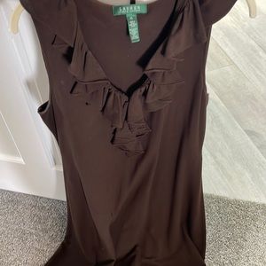 Ralph Lauren brown dress with ruffles at the neckline.